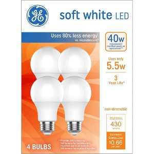 GE 4pk 40W Soft White A19 LED Light Bulbs - 1 of 3