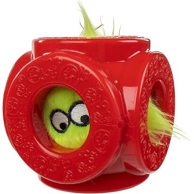goDog Holiday Collection 2-in-1 Cage Ball Dog Toy with Furballz Squeaky Plush Dog Toy - Red, Small