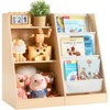 FONTOI Kids Bookshelf, Wooden Book Shelf for Kids Rooms, 3 Tier Sling Bookcase with Side Pocket Toy Storage Organizer, Brown, 32.3"x 15.7" x 29.5" - image 4 of 4