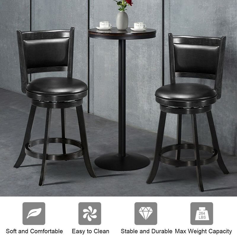 Costway 2PCS 24'' Swivel Counter Stool Dining Chair Upholstered Seat Black, 5 of 11