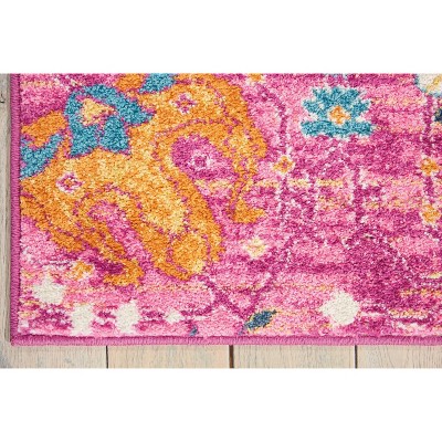 Fuchsia Floral Rectangular Synthetic Area Rug 6'7" x 9'6"