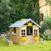 Outsunny Wooden Playhouse for Kids, Adventures Cottage, with Working Door, Windows, Bench, Service Station, Flowers Pot Holder, for 3-7 Years Old Blue - 2 of 4