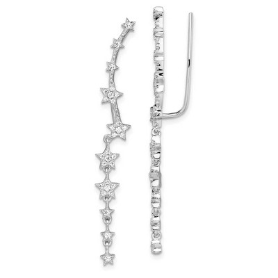 Black Bow Jewelry 5 x 51mm Rhodium-Plated Sterling Silver Dangling CZ Stars Ear Climbers