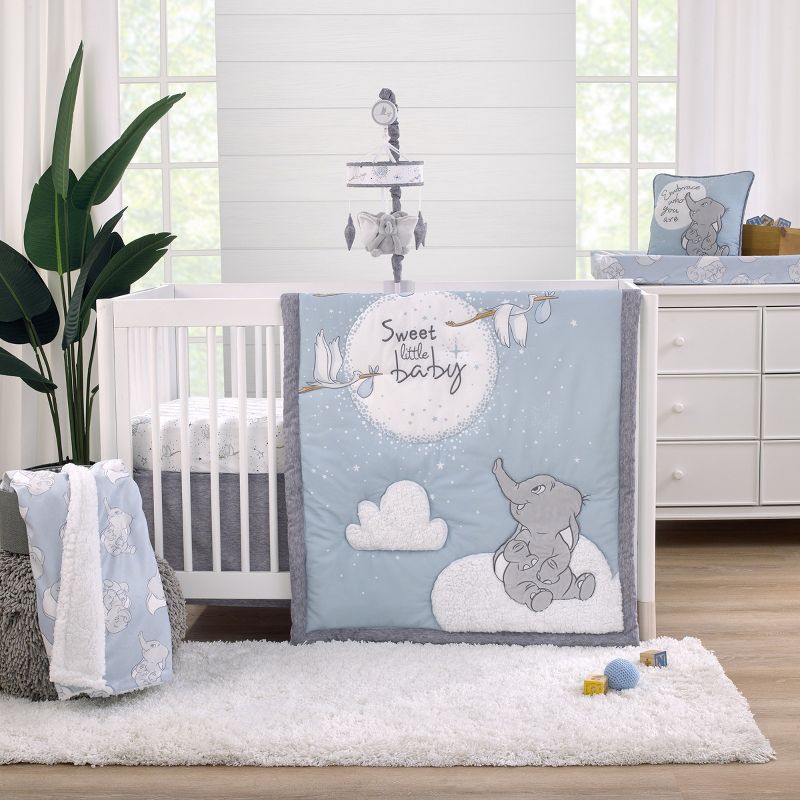 Disney Dumbo Sweet Little Baby Light Blue and White Storks "Bundle of Joy" 100% Cotton Photo Op Nursery Fitted Crib Sheet, 5 of 6