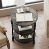 Round End Table with Storage Shelves, 3-Tier Farmhouse Side Table with Metal Legs, Rustic Accent Table for Living Room or Bedroom - 3 of 4