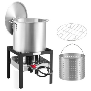 VEVOR 100 Qt Seafood Boiling Kit with Strainer, Outdoor Seafood Boil Pot and Basket, Cooking Set for Crab Crawfish Lobster Boiling, Silver - 1 of 4