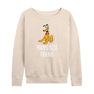Women's - Disney - Man's Best Friend Lightweight French Terry Wide Neck Long Sleeve Shirt - 1 of 4