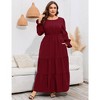 Whizmax Womens Plus Size Round Neck Long Sleeve Empire Waist Pleated Hem Boho Maxi Dress With Pockets Wine Red 3XL - image 2 of 4