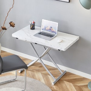 Modern Minimalist Multifunctional Lift Table with 0.8" MDF Top and Adjustable Silver Metal Legs, Usable as Coffee, Dining, Office - 1 of 4