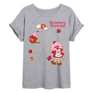 Women's - Strawberry Shortcake - Custard And Flowers Oversized Graphic T-Shirt - 1 of 4