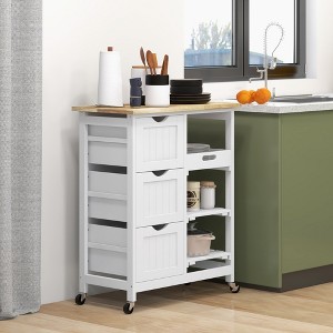 VYNXARIA Rolling Kitchen Island Cart, Bar Serving Cart with Drawers, White - 1 of 4