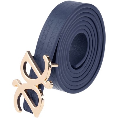 INSPIRE CHIC Women Reversible Faux Leather 0.7" Width Jacquard with Gold Buckle Belts 1Pc