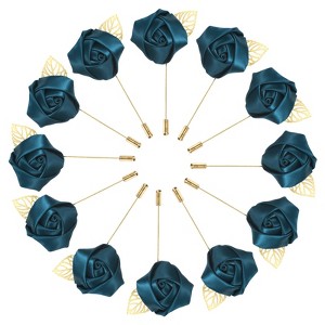 Unique Bargains Mens Golden Leaf Rose Lapel Boutonnieres Pin for Wedding 12 Pcs - 1 of 4