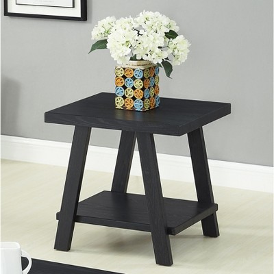 Contemporary Black Wood 2-Tier End Table with Storage Shelf