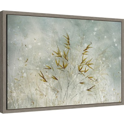 Wintertime Leaves Blue and White Canvas Wall Art with Polystyrene Frame