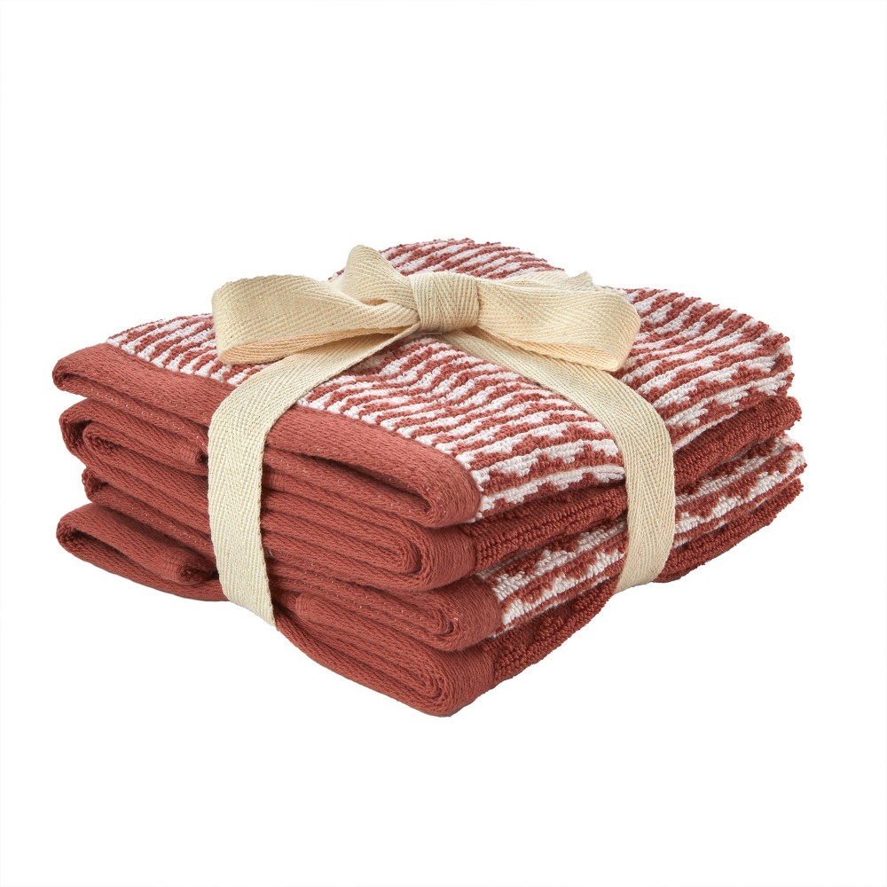 Photos - Towel SKL Home 4pc Longborough Washcloth Set Red : Microfiber, Machine Washable,