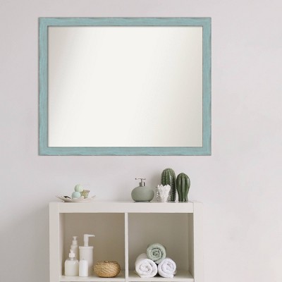 Sky Blue Rustic Wood Rectangular Bathroom Wall Mirror