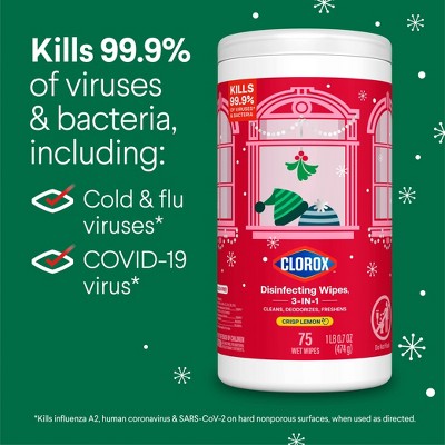 Clorox Fresh Lemon Scented Seasonal Disinfecting Wipes All Purpose Cleaners - 225ct/3pk