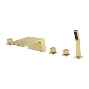 Cobbe Brushed Gold 5-Hole Installation Tub Faucet Kit -2 Switches, 1 Diverter Knob, 7.09-Inch Wide Tub Spout, Handheld Showerhead - 1 of 4