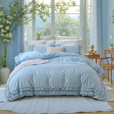 Cozy Cotton Comforter Set with Pillowcases – 100% Cotton Bedding with Double Ruffle Edge, Fluffy Lightweight All Season