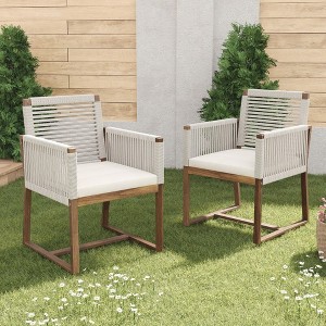PAGED Patio Dining Chairs,Modern Outdoor Dining Chairs with Rope Design Back and Cushion,23.3 inch Patio Armchair Suitable for Patio,Garden,2PC - 1 of 4