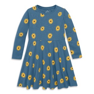 Primary Kids Long Sleeve Twirly Dress In Sunflowers in Moonlight Sunflowers - 1 of 3