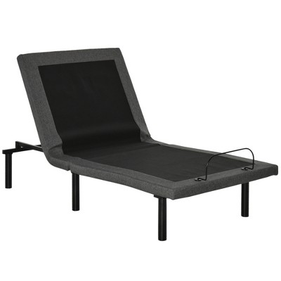 Twin XL Black Adjustable Metal Bed Frame with Upholstered Headboard
