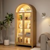 Fredees 59" Tall Arched Display Cabinet with Glass Doors, 3-Color LED Lights and Motion Sensor, Adjustable Shelf for Collectibles, Toys & Books,Brown - 4 of 4