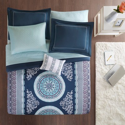 Intelligent Design 7pc Twin XL Blaire Comforter and Sheet Set Navy: Microfiber Bedding, Bohemian Medallion Pattern, Includes Pillowcases & Shams — фото 3