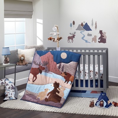 Lambs & Ivy Big Sky Blue/Brown Woodland Animals 4-Piece Baby Crib Bedding Set