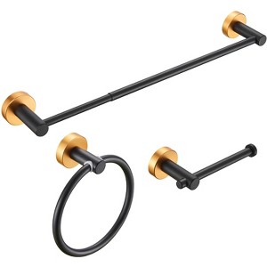HANPURE Bathroom Hardware Set, Thicken Space Aluminum 3 PCS Towel bar Set- Black Gold 16-27 Inches Adjustable Bathroom Accessories Set - 1 of 4