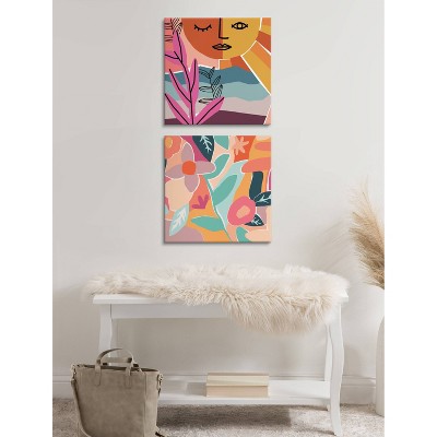 Peace Love Flowers Colorful Abstract Canvas Wall Art Set