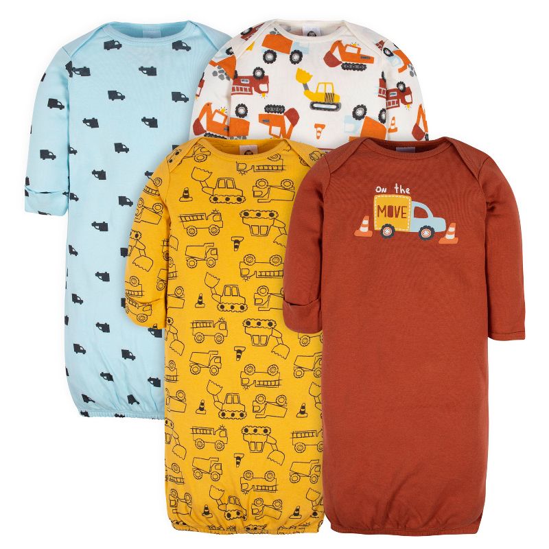 Gerber Baby Boys' Long Sleeve Gowns with Mitten Cuffs - 4-Pack, 1 of 10