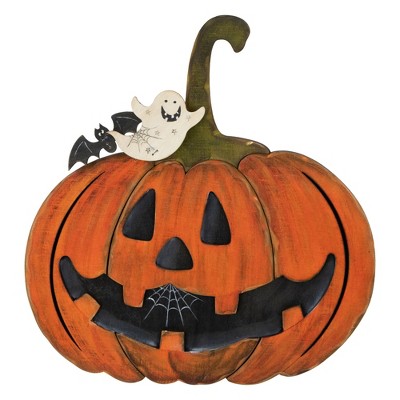 Northlight 12.5" Jack-O-Lantern with Ghost and Bat Halloween Decoration