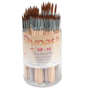 Dynasty CP-10 Fine Round Camel Hair Wood Handle Paint Brush Assortment, Assorted Size, Tan, Set of 144 - 1 of 1