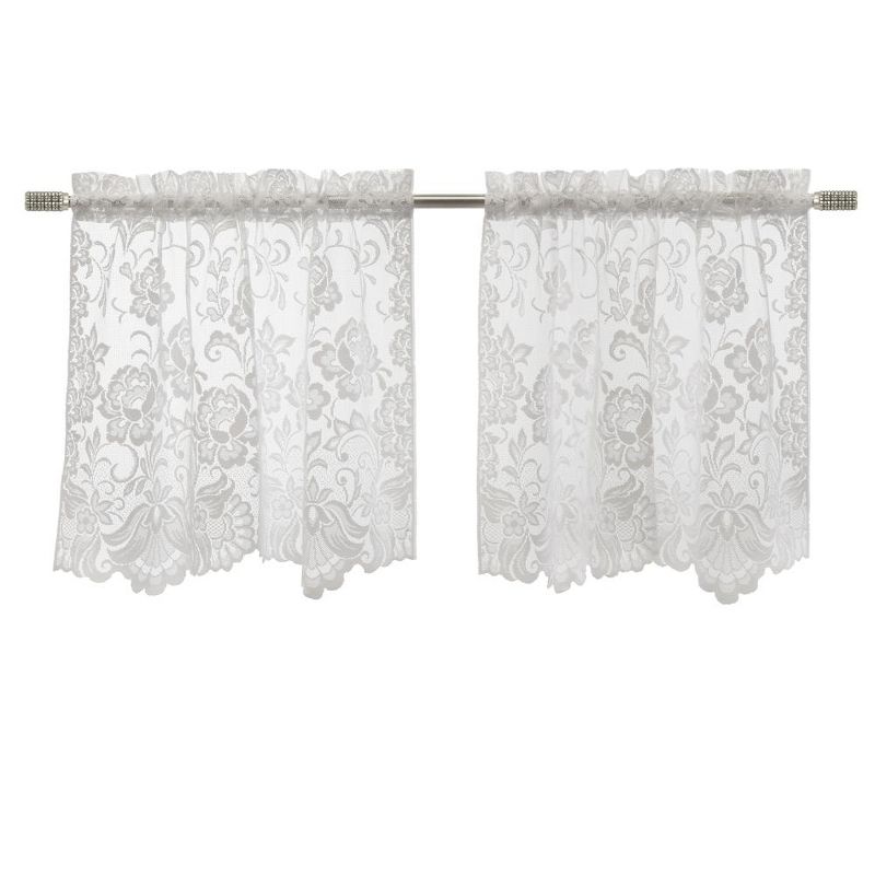 Habitat Limoges Sheer Rod Pocket Floral Lace Design Curtain Tiers for Any Room Soft Selvedge Sides Pair White, 3 of 8