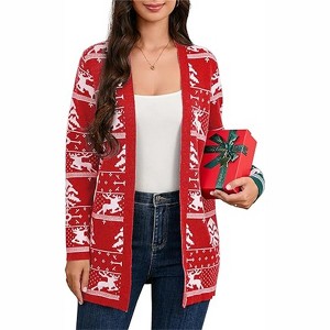 KOJOOIN Women's Ugly Christmas Cardigans Button Down Open Front Knit Pullover Long Sleeve Cardigan Sweaters - 1 of 4