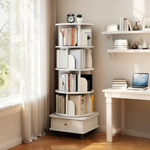 5 Tier 360° Rotating Bookshelf with Vertical Storage Design for Small Spaces Bedroom or Office Use-3irtyhousy - 1 of 4