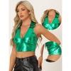 INSPIRE CHIC Women's Shimmering Shiny Party Holographic Crop Metallic Halter Top - 2 of 4