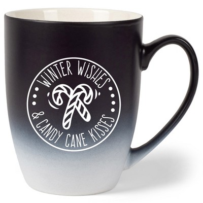 Elanze Designs Winter Wishes & Candy Cane Kisses Two Toned Ombre Matte Black and White 12 ounce Ceramic Stoneware Coffee Cup Mug