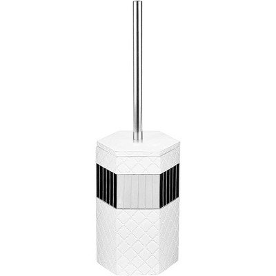 White Quilted Mirror Resin Toilet Brush Holder Set
