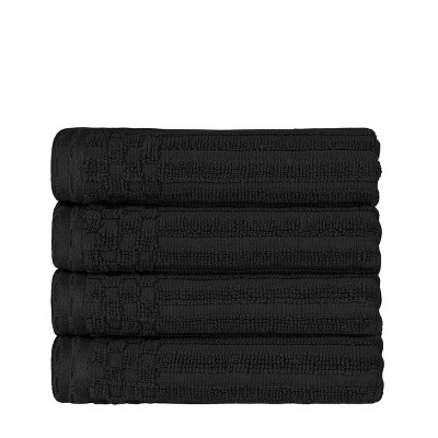 Cotton Highly Absorbent Hand Towel Solid And Checkered Border Towel Set ...