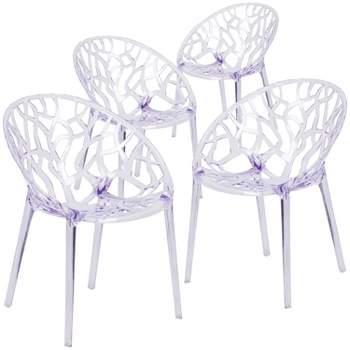 Emma and Oliver 4 Pack Transparent Oval Shaped Stacking Side Chair with Artistic Pattern Design