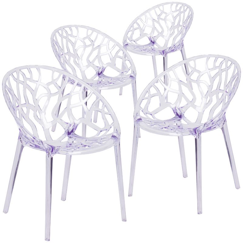 Emma and Oliver 4 Pack Transparent Oval Shaped Stacking Side Chair with Artistic Pattern Design, 1 of 12