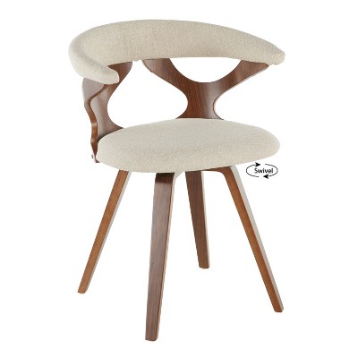 Vynxaria Gardenia Mid-Century Modern Swivel Dining/Accent Chair in Walnut & Orange