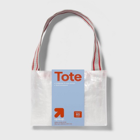 up&up Collapsible Tote with Handles - up&up™: Reusable Softside Beach Bag, Zip Closure, White, Adult Woven Handbag