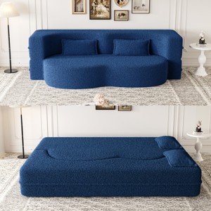 Yukimo 78" Full Size Convertible Floor Sofa Bed - Plush Corduroy Foam-Filled Sleeper Sofa, No Assembly Required - 1 of 4