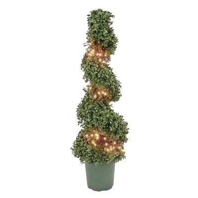3.6' Prelit Artificial Boxwood Spiral Topiary Whtie Lights - National Tree Company