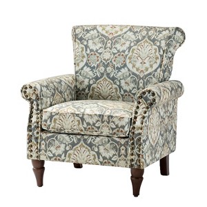 Araceli Traditional Wooden Upholstered Floral Armchair with Wingback and Nailhead Trim | ARTFUL LIVING DESIGN - 1 of 4
