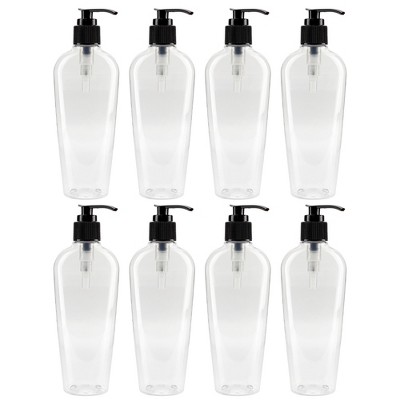 Cornucopia Brands 8oz Clear Oval Plastic Lotion Pump Borttles 8pk; Empty Containers w/ Black Pump Dispensers